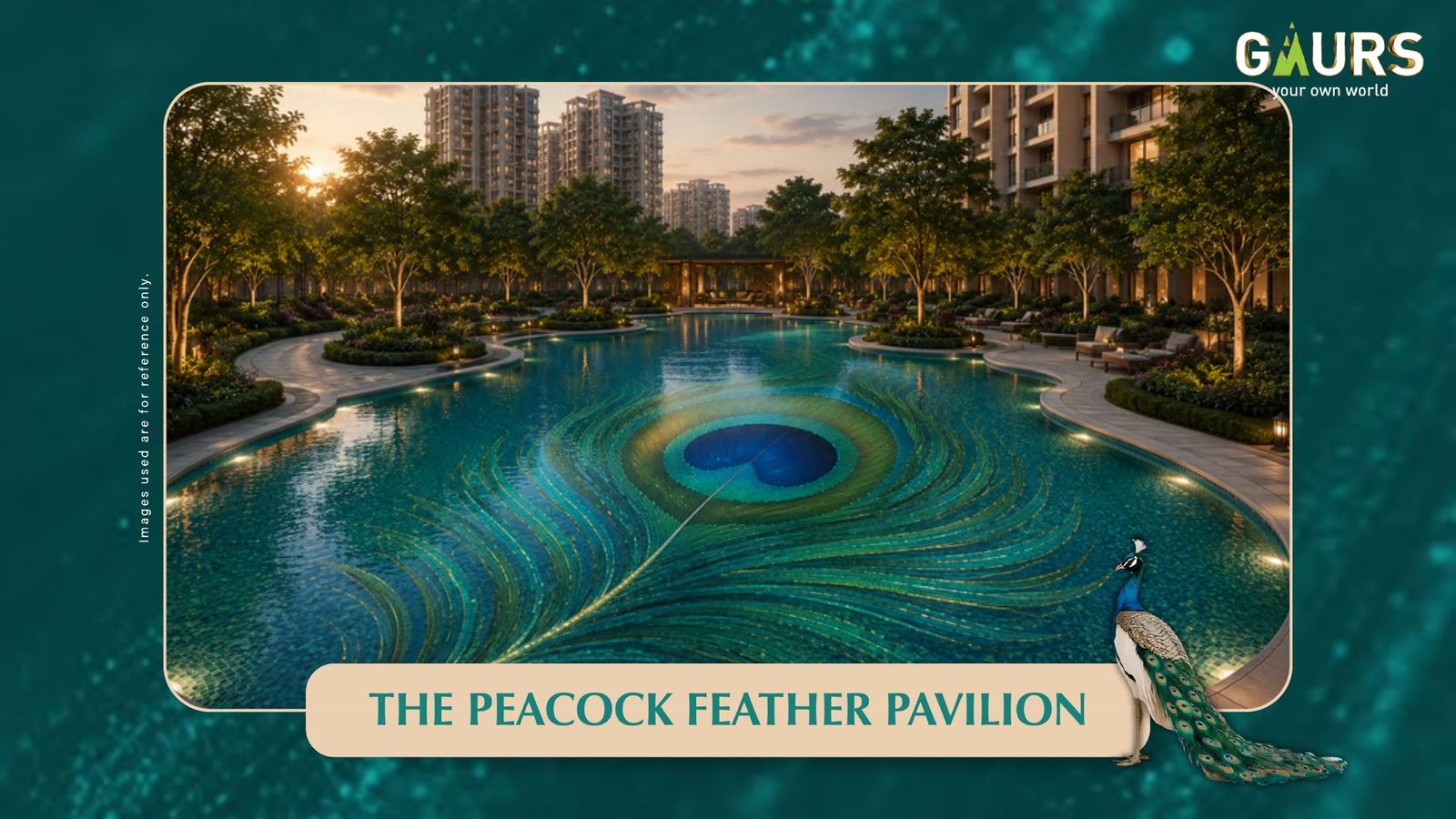 Gaur Plume — The Peacock Feather Pavilion pool — developer brochure render